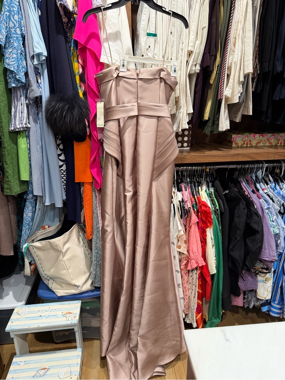 Satin Strapless Evening Gown in Dusty Rose